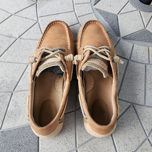 Sperry Songfish Linen Oat Leather Top Sider Boat Shoes 8 - Picture 7 of 9